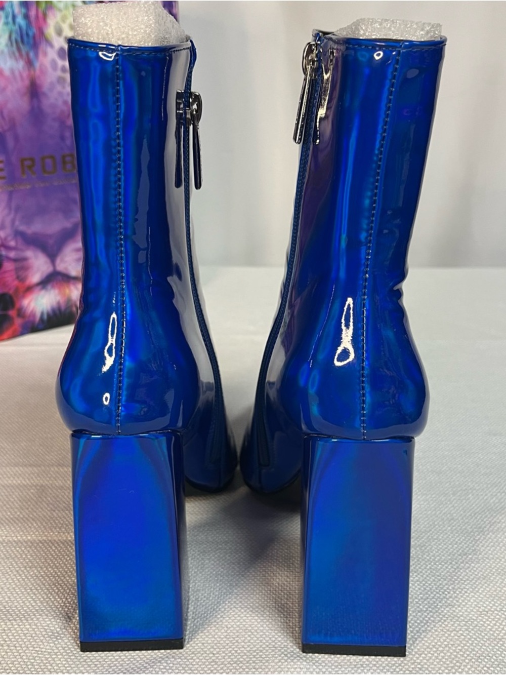 Cape Robbin Royal Blue Holographic Block Heel Ankle Boots - Sz 7 New in Box - Picture 4 of 9